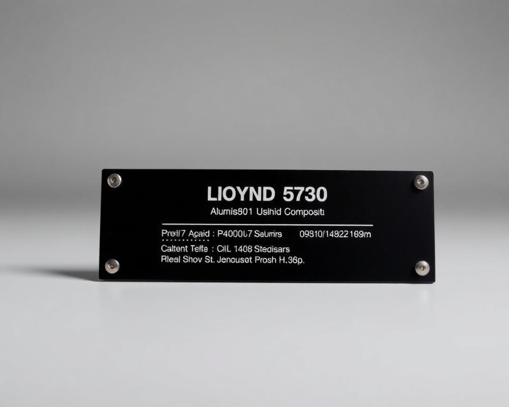 Schwarzes Dibond-Typenschild mit weißem UV-Druck